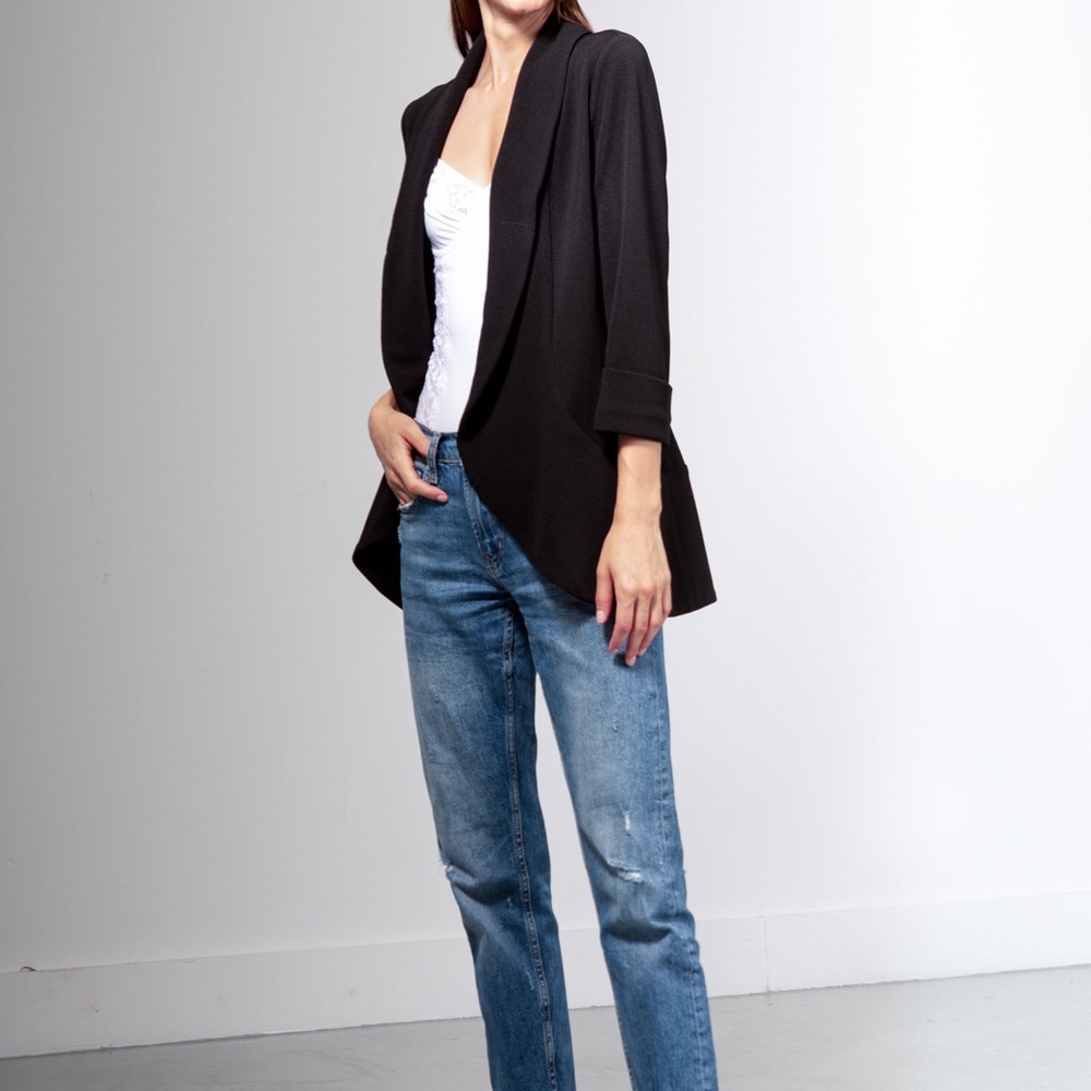 COPY - FRENCHMAUVE Melanie Knit Tunic Blazer Shawl Black